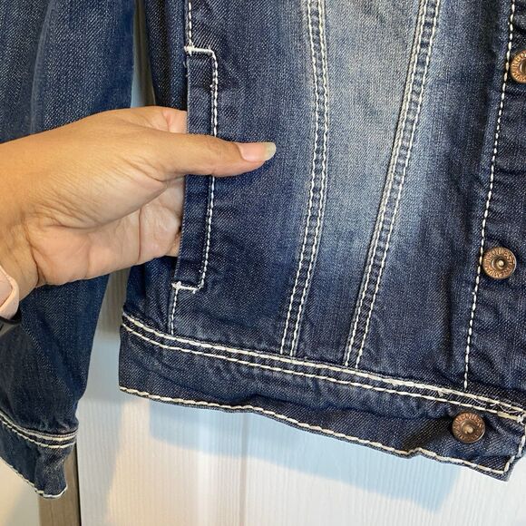 Request Y2K Denim Jacket Mens Small Grunge Rocker Streetwear Retro Preppy Cosy - Picture 3 of 7